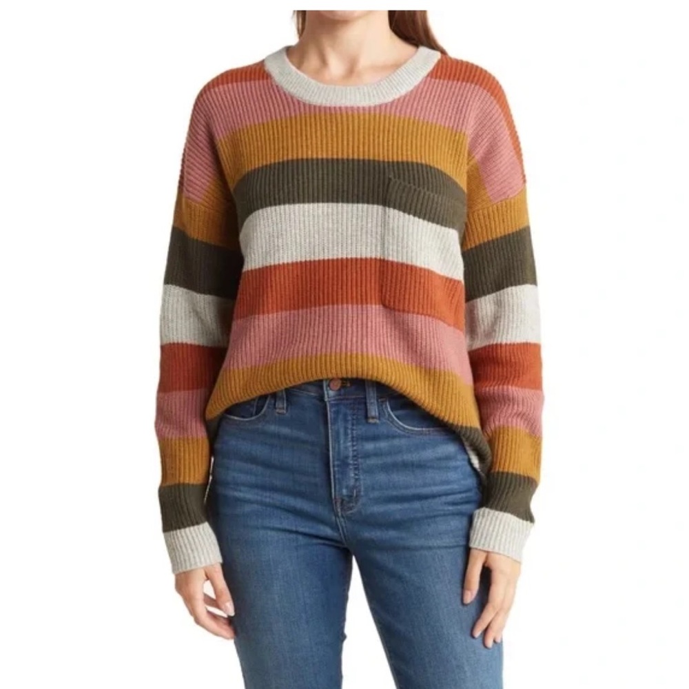 Madewell Women's Colorblock Crew Neck Sweater - Brown,‎ Pink, Orange